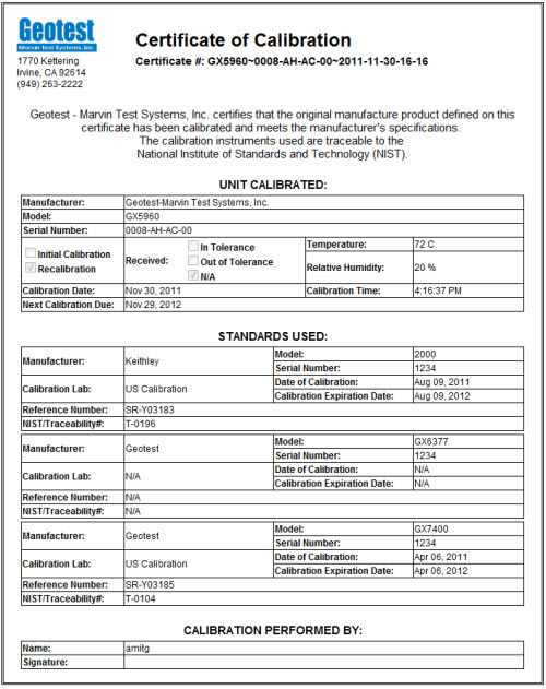 Calibration Certificate Template